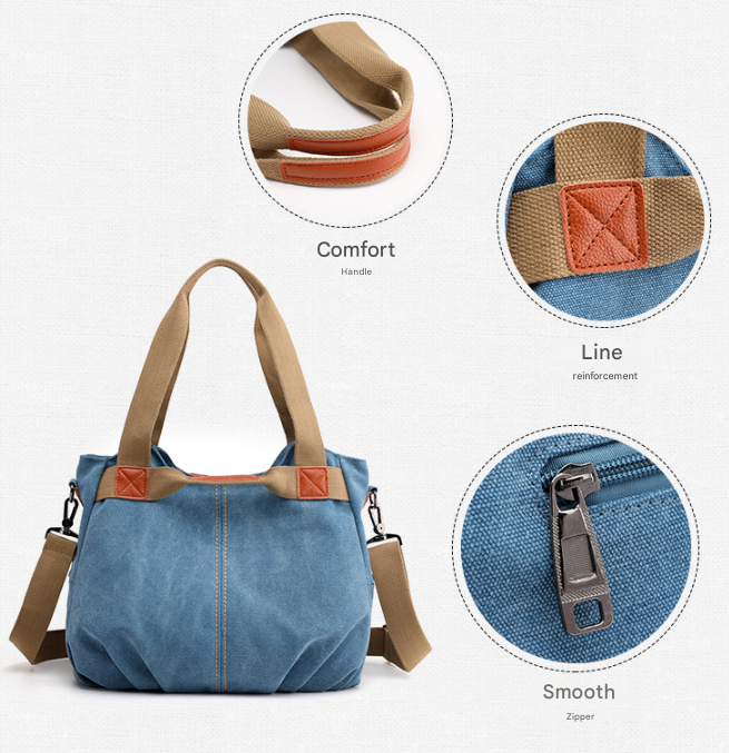 Pink Women's Retro Canvas Tote Bag Large Capacity Shoulder Handbag Adjustable Crossbody Strap 35cm for Travel Work & Daily Use - Image 2