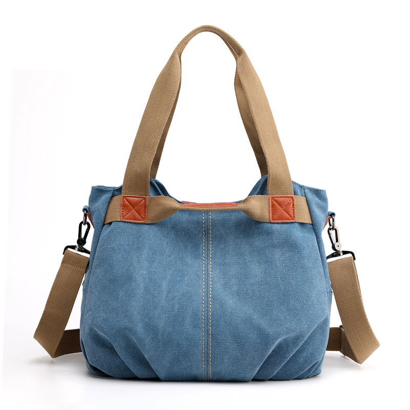 Light Blue Women's Retro Canvas Tote Bag Large Capacity Shoulder Handbag Adjustable Crossbody Strap 35cm for Travel Work & Daily Use - Image 1