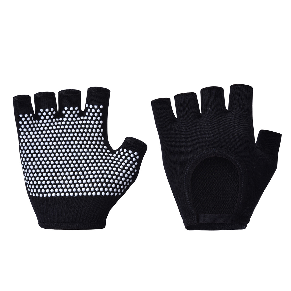 Black 2-Pack Women's Non-Slip Yoga Gloves - Open Back Half Finger Cotton Stretchy Grip Gloves for Aerial Yoga, Pilates, and Fitness - Image 1