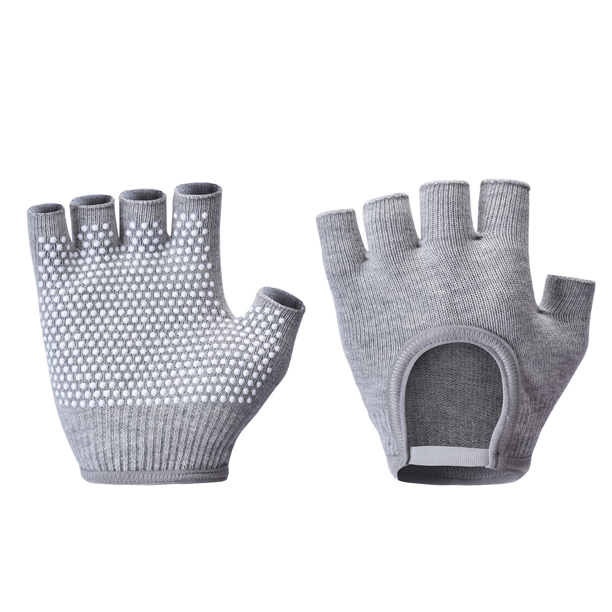 Grey 2-Pack Women's Non-Slip Yoga Gloves - Open Back Half Finger Cotton Stretchy Grip Gloves for Aerial Yoga, Pilates, and Fitness - Image 1