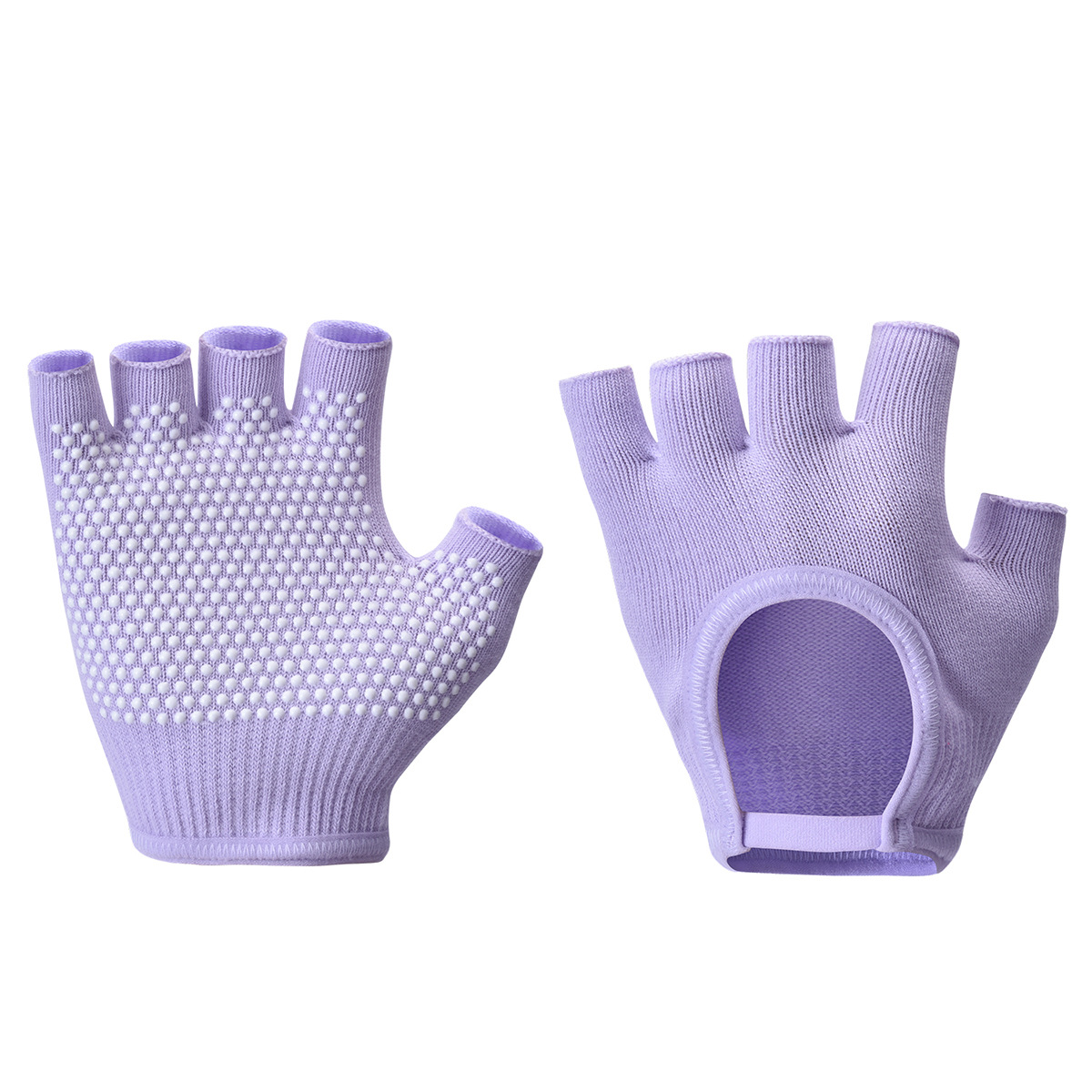 Purple 2-Pack Women's Non-Slip Yoga Gloves - Open Back Half Finger Cotton Stretchy Grip Gloves for Aerial Yoga, Pilates, and Fitness - Image 1