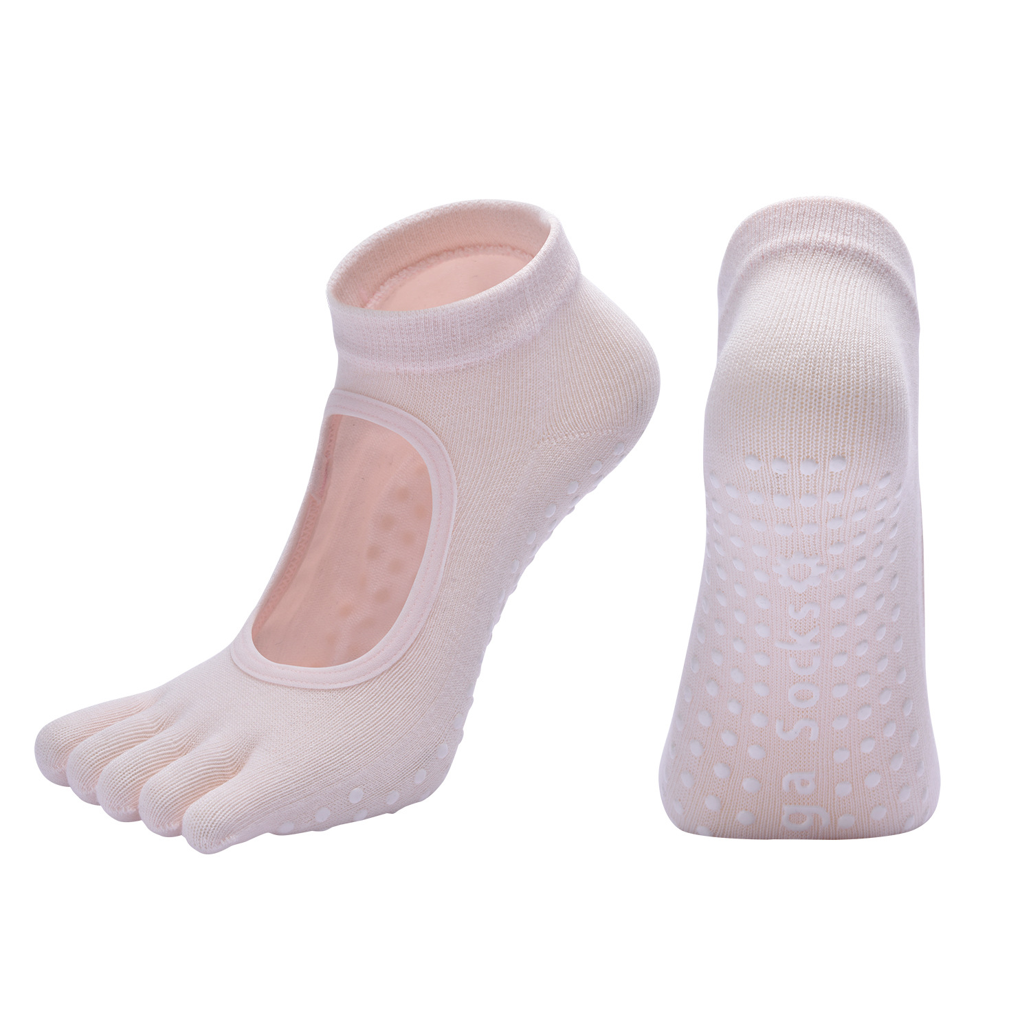 Pink 3-Pack Women's Non-Slip Five-Finger Yoga Socks - Open Back Combed Cotton Pilates & Fitness Grip Socks for Professional Exercise - Image 1