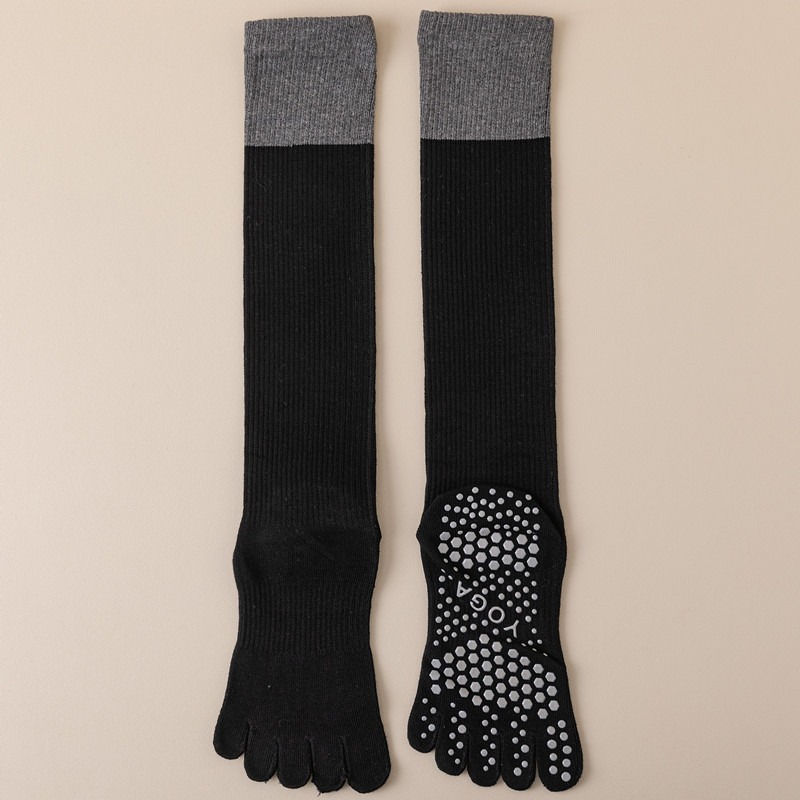 Black 2PCS Women's Professional Five-Finger Compression Calf Socks - High-Performance Knee-High Non-Slip Grip Socks for Yoga, Running, and Fitness - Image 1
