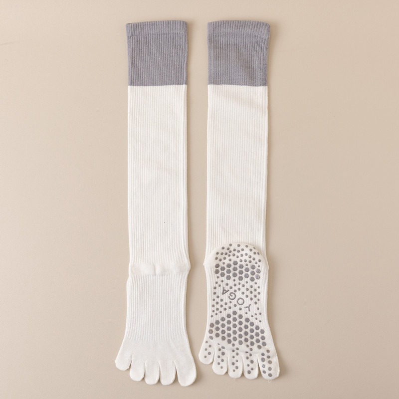 White 2PCS Women's Professional Five-Finger Compression Calf Socks - High-Performance Knee-High Non-Slip Grip Socks for Yoga, Running, and Fitness - Image 1