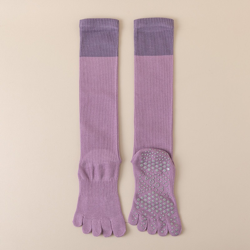 Purple 2PCS Women's Professional Five-Finger Compression Calf Socks - High-Performance Knee-High Non-Slip Grip Socks for Yoga, Running, and Fitness - Image 1