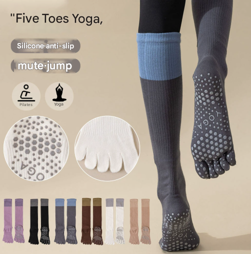 Purple 2PCS Women's Professional Five-Finger Compression Calf Socks - High-Performance Knee-High Non-Slip Grip Socks for Yoga, Running, and Fitness - Image 2