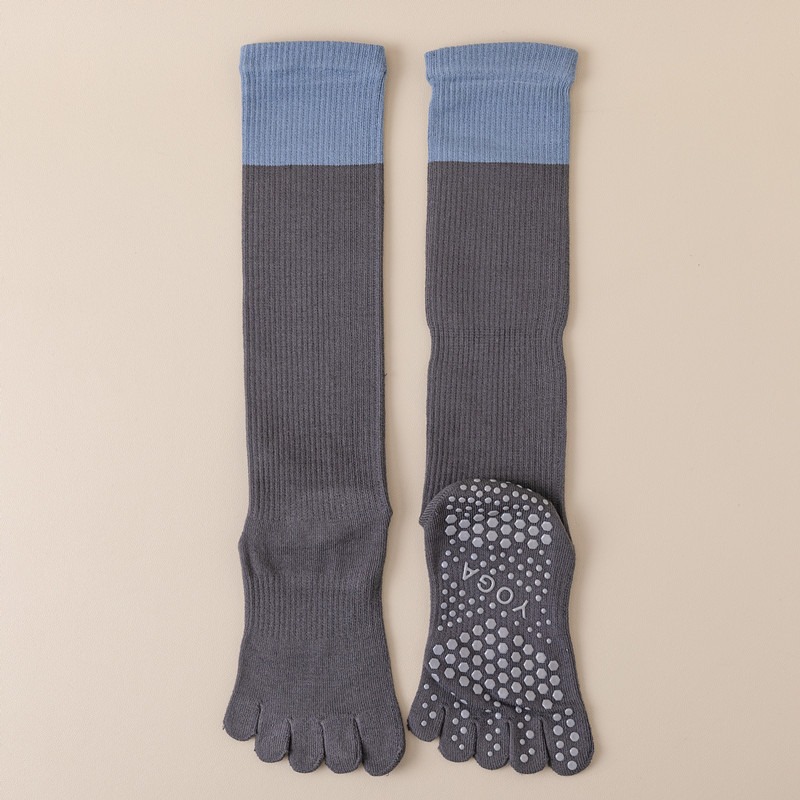 Grey 2PCS Women's Professional Five-Finger Compression Calf Socks - High-Performance Knee-High Non-Slip Grip Socks for Yoga, Running, and Fitness - Image 1