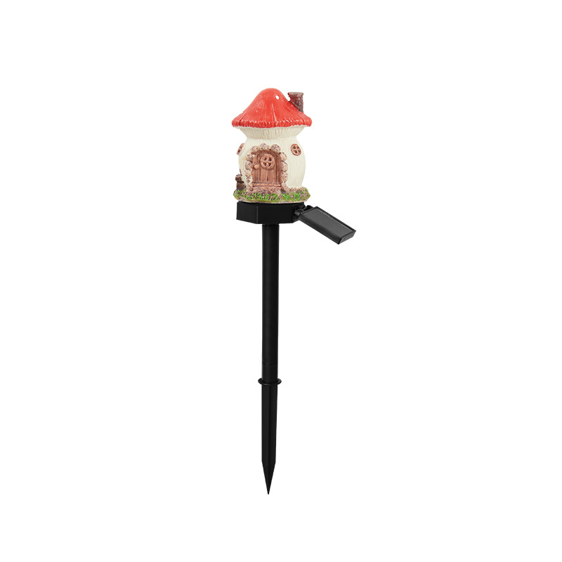 Red House Solar Powered Mushroom House Garden Stake Lights - Outdoor Waterproof Resin Landscape Decorative Lamps with Warm LED Glow for Patio, Lawn, and Yard - Image 1