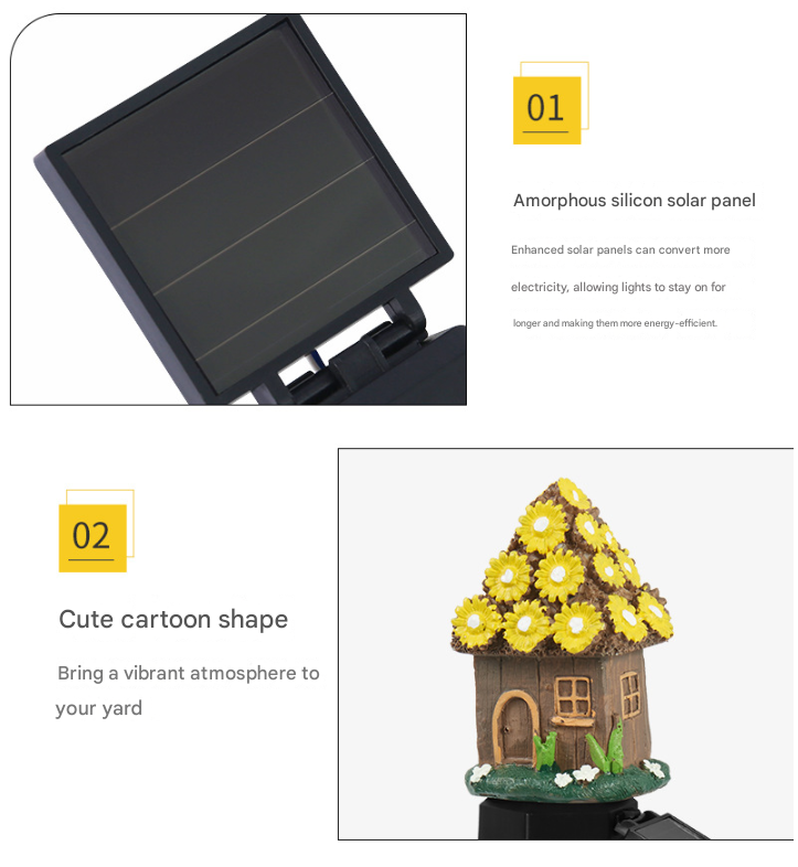 Red House Solar Powered Mushroom House Garden Stake Lights - Outdoor Waterproof Resin Landscape Decorative Lamps with Warm LED Glow for Patio, Lawn, and Yard - Image 3