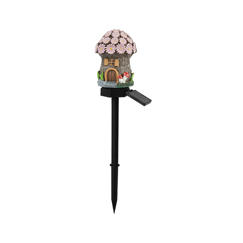 Pink House Solar Powered Mushroom House Garden Stake Lights - Outdoor Waterproof Resin Landscape Decorative Lamps with Warm LED Glow for Patio, Lawn, and Yard - Image 1
