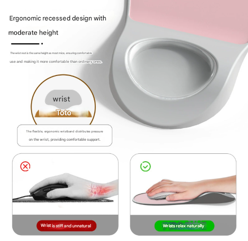 Light Brown Ergonomic Mouse Pad with Wrist Rest Support Soft Silicone Concave Groove Design 32.5cm Non-Slip Mat for Home Office & Gaming - Image 2