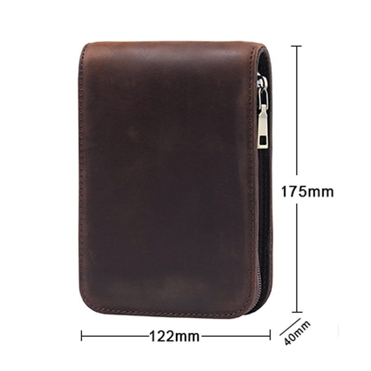 Brown 12-Slot Genuine Crazy Horse Leather Fountain Pen Case - Handcrafted Large Capacity Zippered Pen Organizer & Stationery Pouch - Image 2