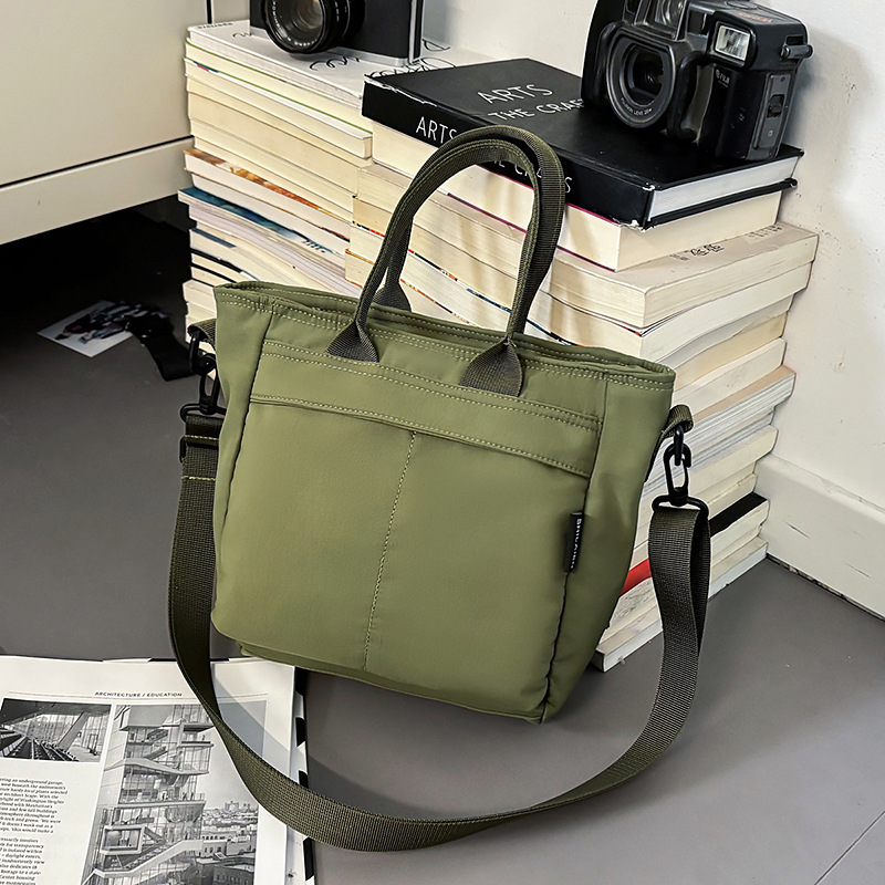 Green Lightweight Nylon Grid Tote Bag - Versatile Multi-Compartment Shoulder and Crossbody Bag for Daily Commute and Casual Travel - Image 1
