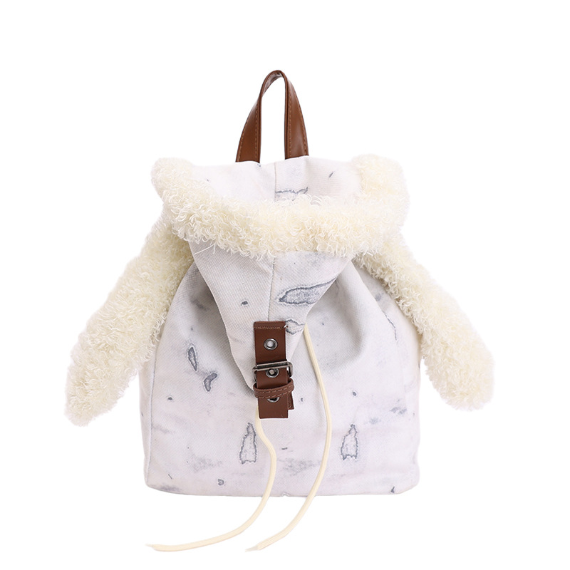 White Adorable Rabbit Ear Backpack - Kawaii Hooded Plush Rucksack for Girls, Cute Student Travel Daypack and School Bag Gift - Image 1