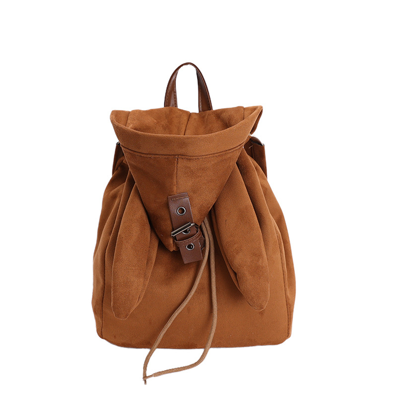 Brown Adorable Rabbit Ear Backpack - Kawaii Hooded Plush Rucksack for Girls, Cute Student Travel Daypack and School Bag Gift - Image 1