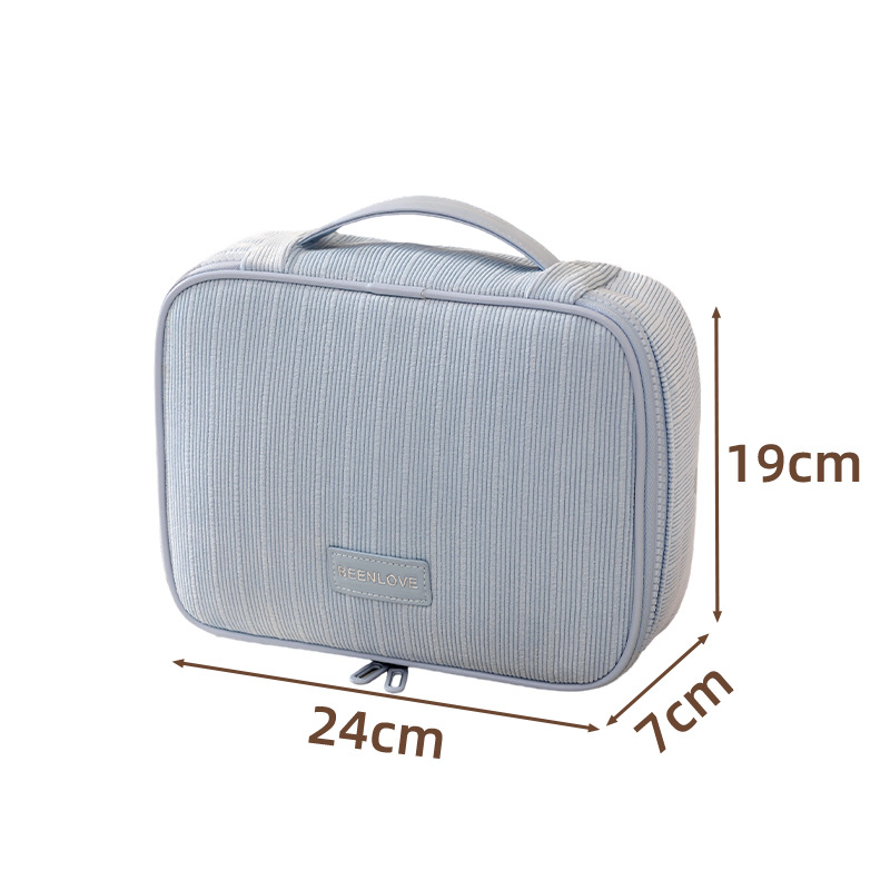 Blue Professional Large Capacity Travel Makeup Bag - Multifunctional Cosmetic Organizer with Dedicated Brush Slots and Portable Handle - Image 1
