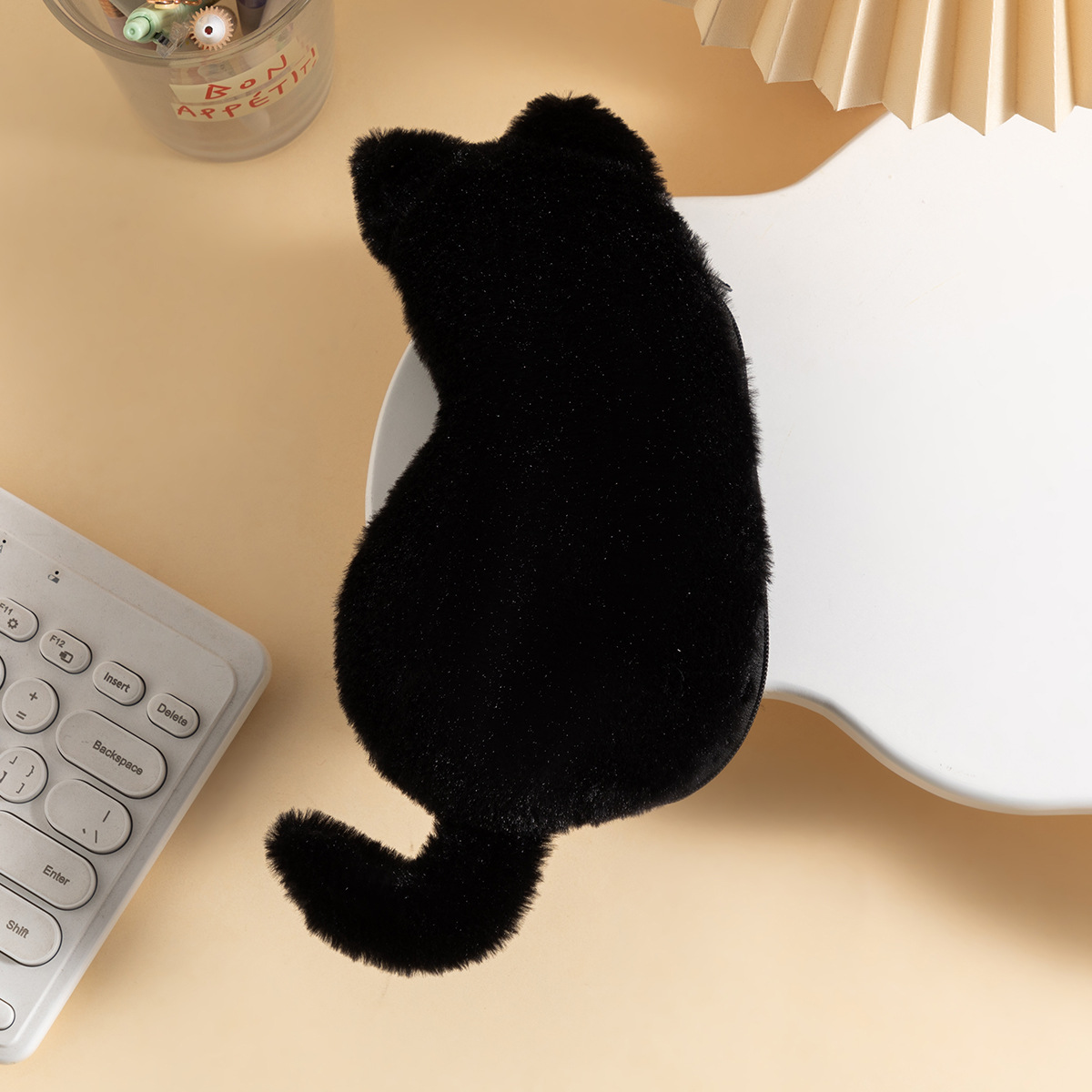 Black 3-Pack Adorable Plush Cat Pencil Case Set - Large Capacity Kawaii Kitty Shape Stationery Pouch for School, Office and Students - Image 1