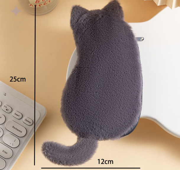 Grey 3-Pack Adorable Plush Cat Pencil Case Set - Large Capacity Kawaii Kitty Shape Stationery Pouch for School, Office and Students - Image 2