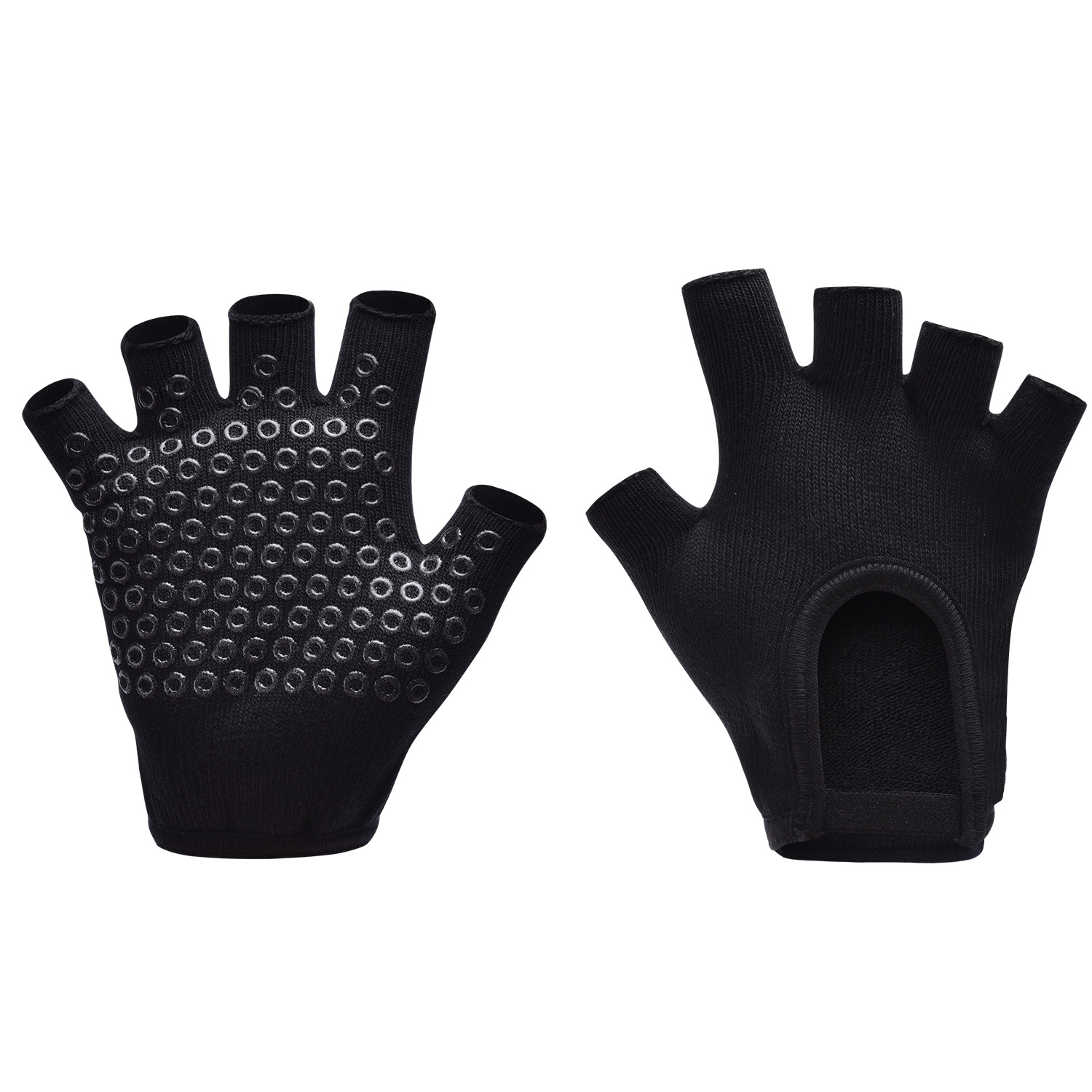 Black 2-Pack Women's Non-Slip Yoga Gloves - Open Back Half Finger Cotton Stretchy Grip Gloves for Aerial Yoga, Pilates, and Fitness - Image 1