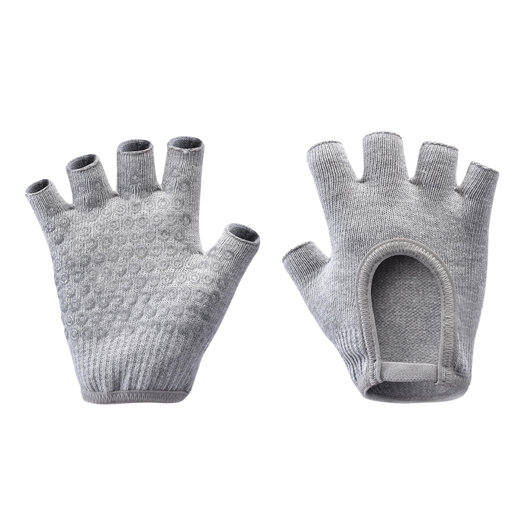 Grey 2-Pack Women's Non-Slip Yoga Gloves - Open Back Half Finger Cotton Stretchy Grip Gloves for Aerial Yoga, Pilates, and Fitness - Image 1