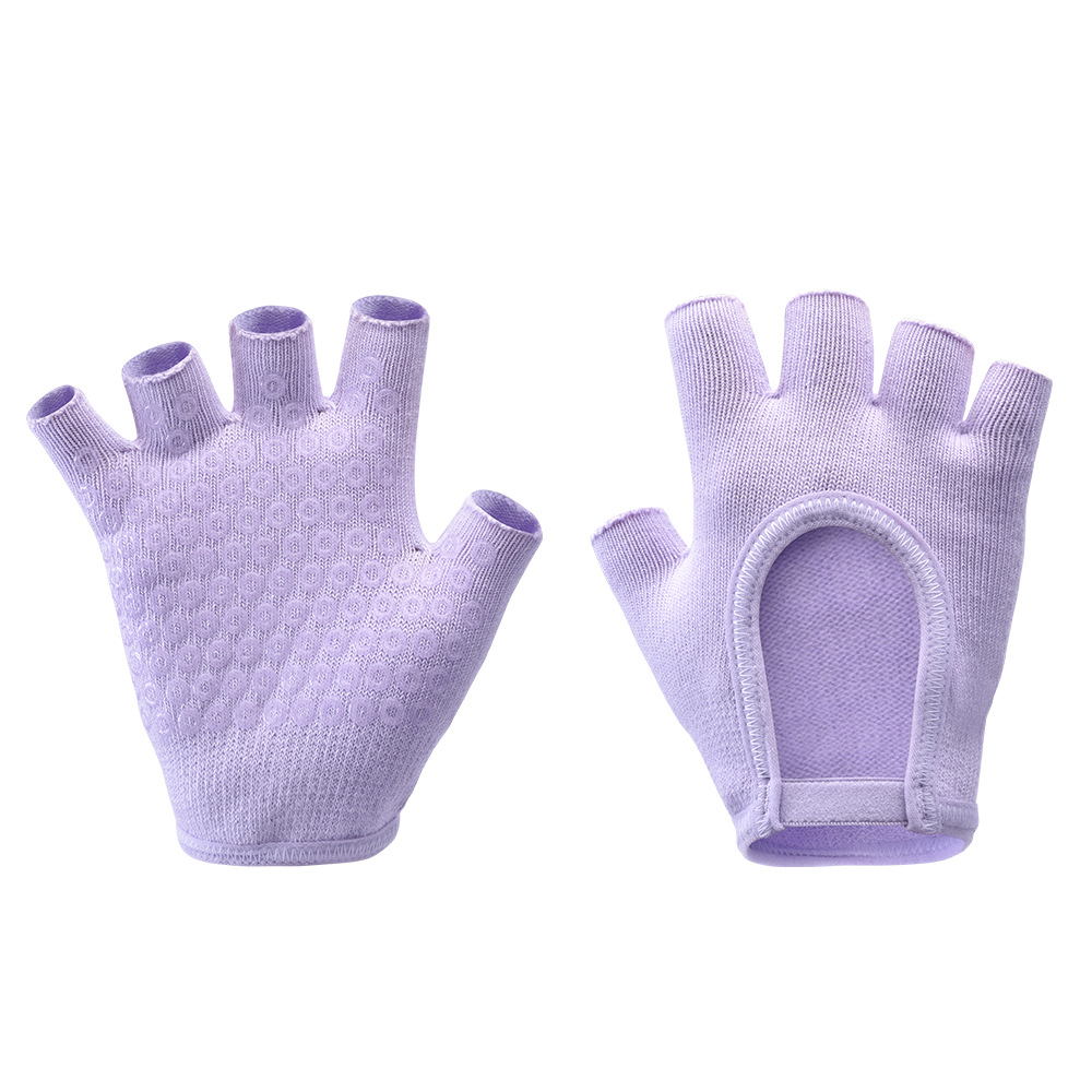 Purple 2-Pack Women's Non-Slip Yoga Gloves - Open Back Half Finger Cotton Stretchy Grip Gloves for Aerial Yoga, Pilates, and Fitness - Image 1