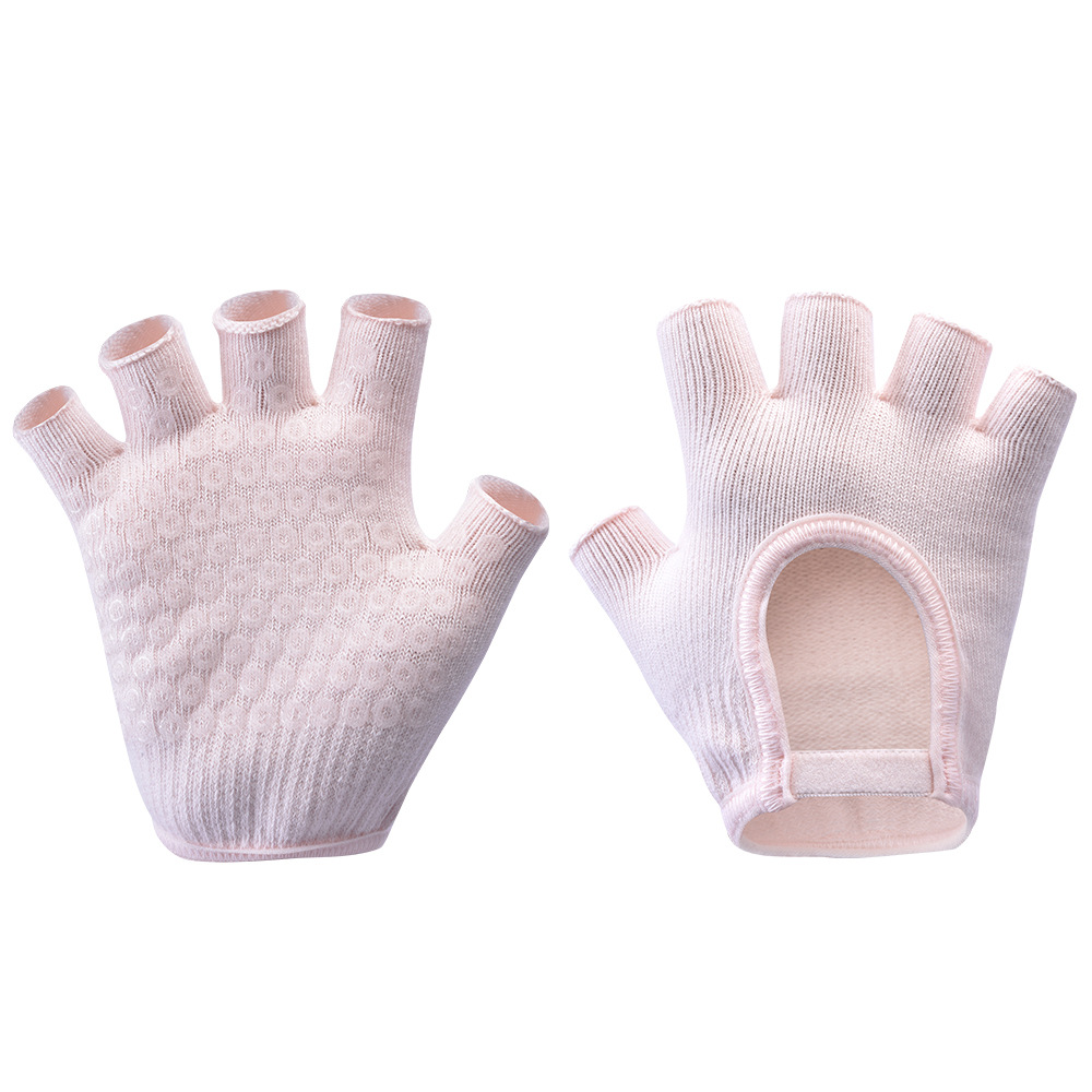 Pink 2-Pack Women's Non-Slip Yoga Gloves - Open Back Half Finger Cotton Stretchy Grip Gloves for Aerial Yoga, Pilates, and Fitness - Image 1