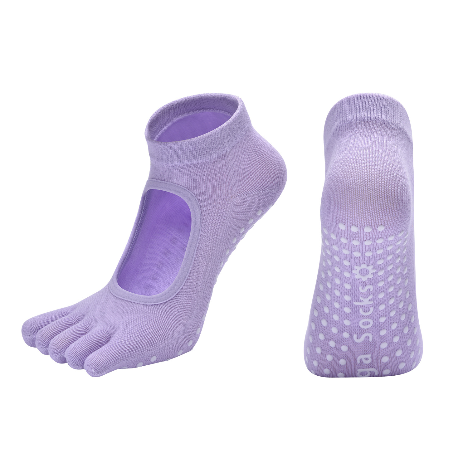 Light Purple 3-Pack Women's Non-Slip Five-Finger Yoga Socks - Open Back Combed Cotton Pilates & Fitness Grip Socks for Professional Exercise - Image 1