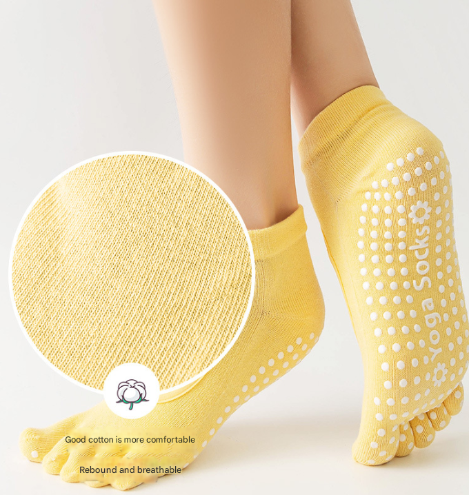 Light Purple 3-Pack Women's Non-Slip Five-Finger Yoga Socks - Open Back Combed Cotton Pilates & Fitness Grip Socks for Professional Exercise - Image 2