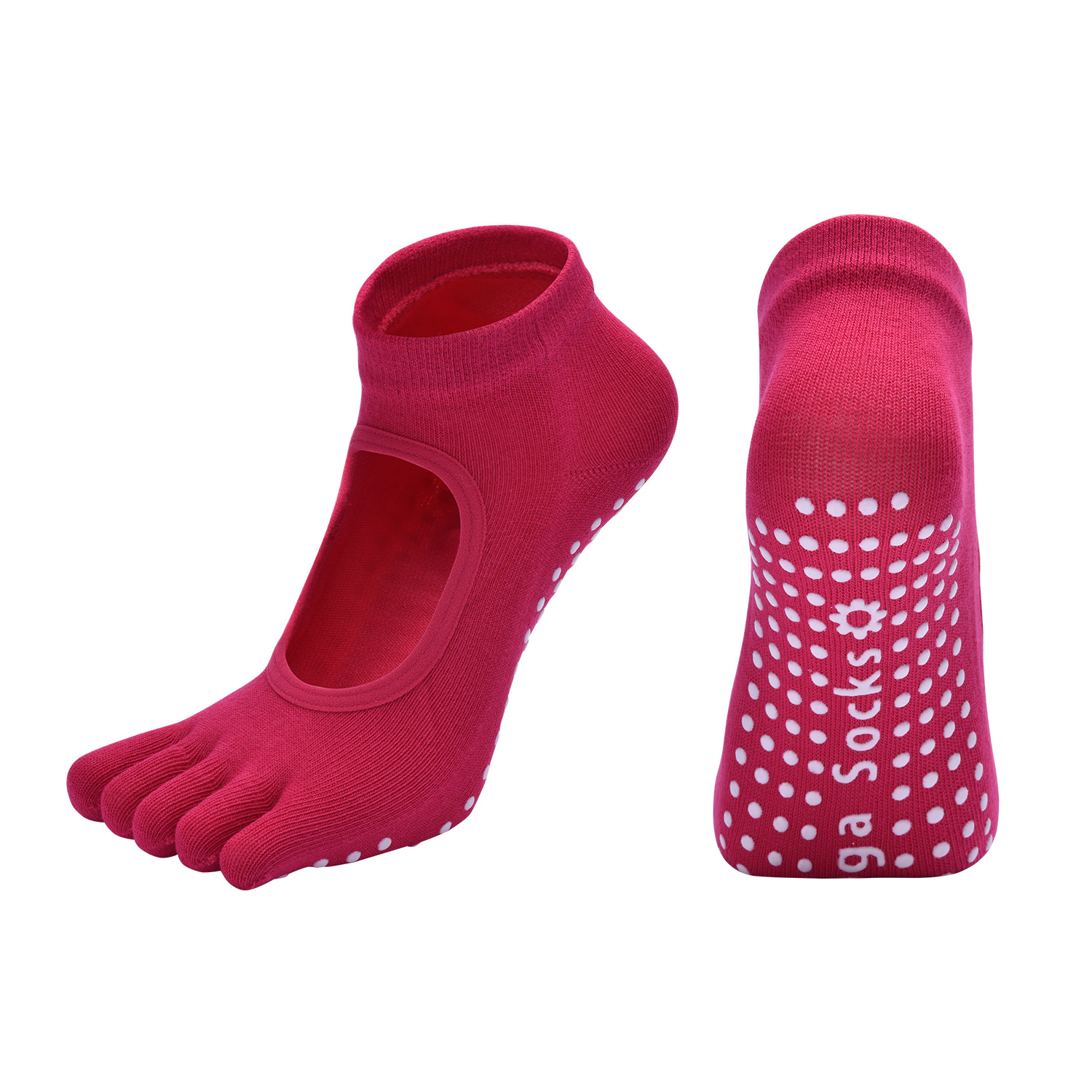 Light Green 3-Pack Women's Non-Slip Five-Finger Yoga Socks - Open Back Combed Cotton Pilates & Fitness Grip Socks for Professional Exercise - Image 1