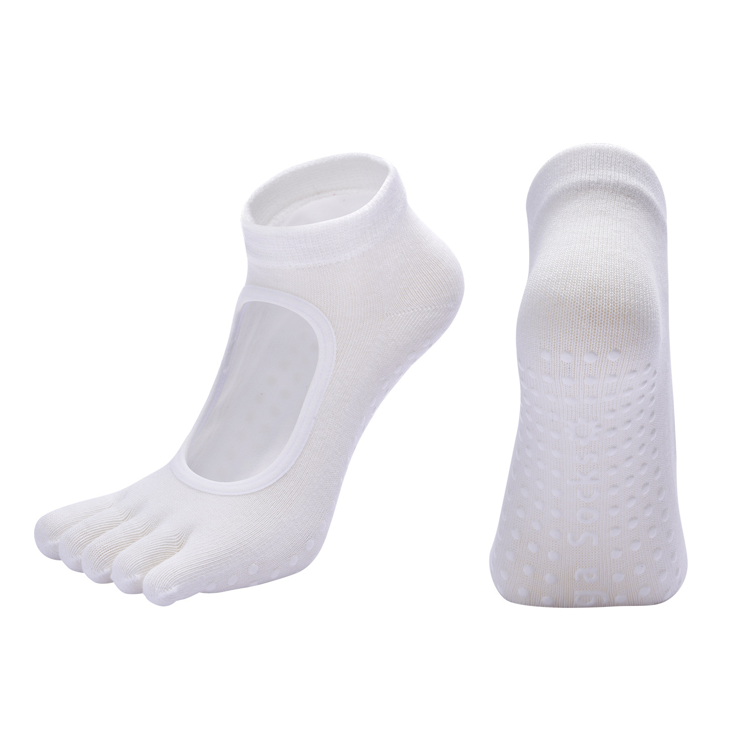 White 3-Pack Women's Non-Slip Five-Finger Yoga Socks - Open Back Combed Cotton Pilates & Fitness Grip Socks for Professional Exercise - Image 1