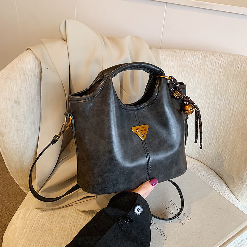 Black Vintage Soft PU Leather Crossbody Handbag | Large Capacity Shoulder Tote | Unique Minimalist Design - Image 1