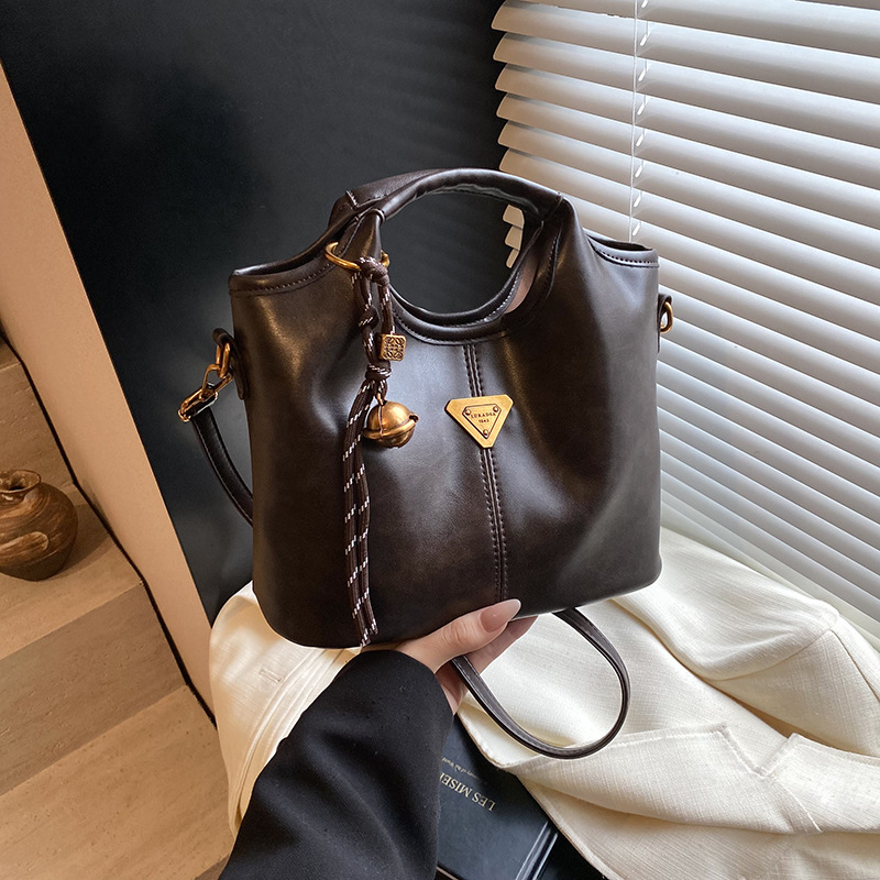 Coffee-brown Vintage Soft PU Leather Crossbody Handbag | Large Capacity Shoulder Tote | Unique Minimalist Design - Image 1