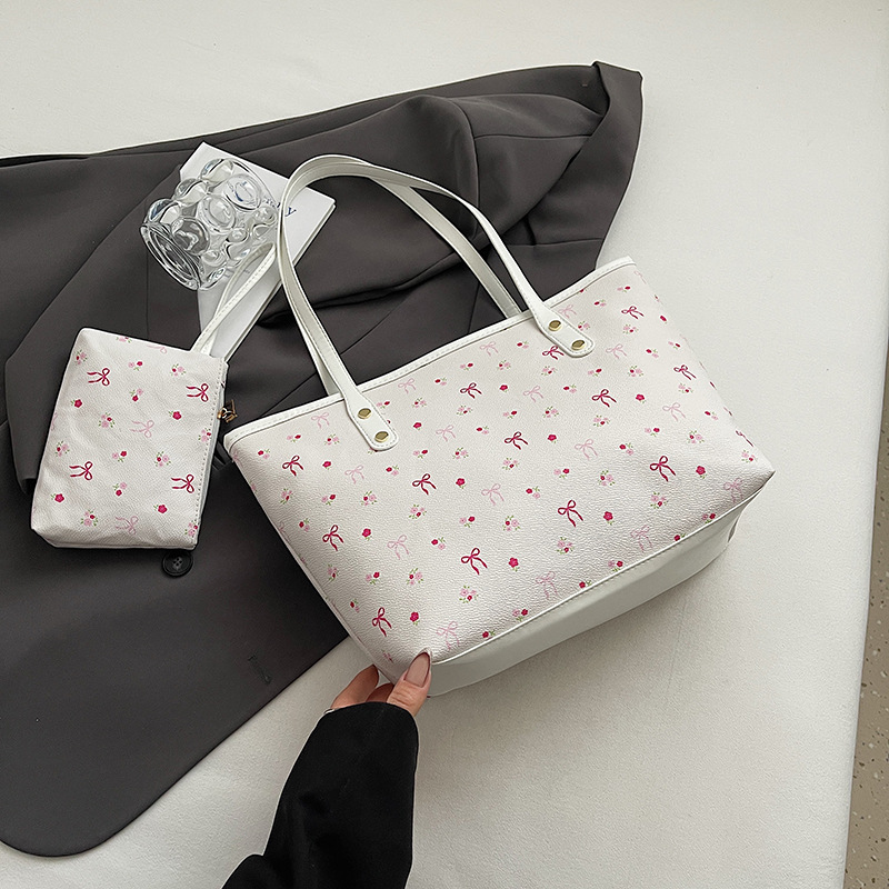White Large Capacity Daily Commuter Tote Bag Set | Versatile Shoulder Handbag with Matching Pouch | 38cm Length Casual Carryall - Image 1