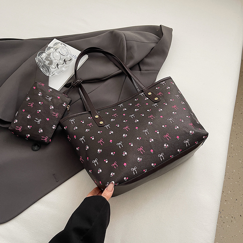 Coffee Large Capacity Daily Commuter Tote Bag Set | Versatile Shoulder Handbag with Matching Pouch | 38cm Length Casual Carryall - Image 1