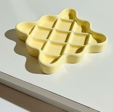 Yellow Ceramic Slow Feeder Licking Plate for Cats and Dogs | Raised Anti-Choking Grid Design | 11.5 cm Durable Pet Dish - Image 1