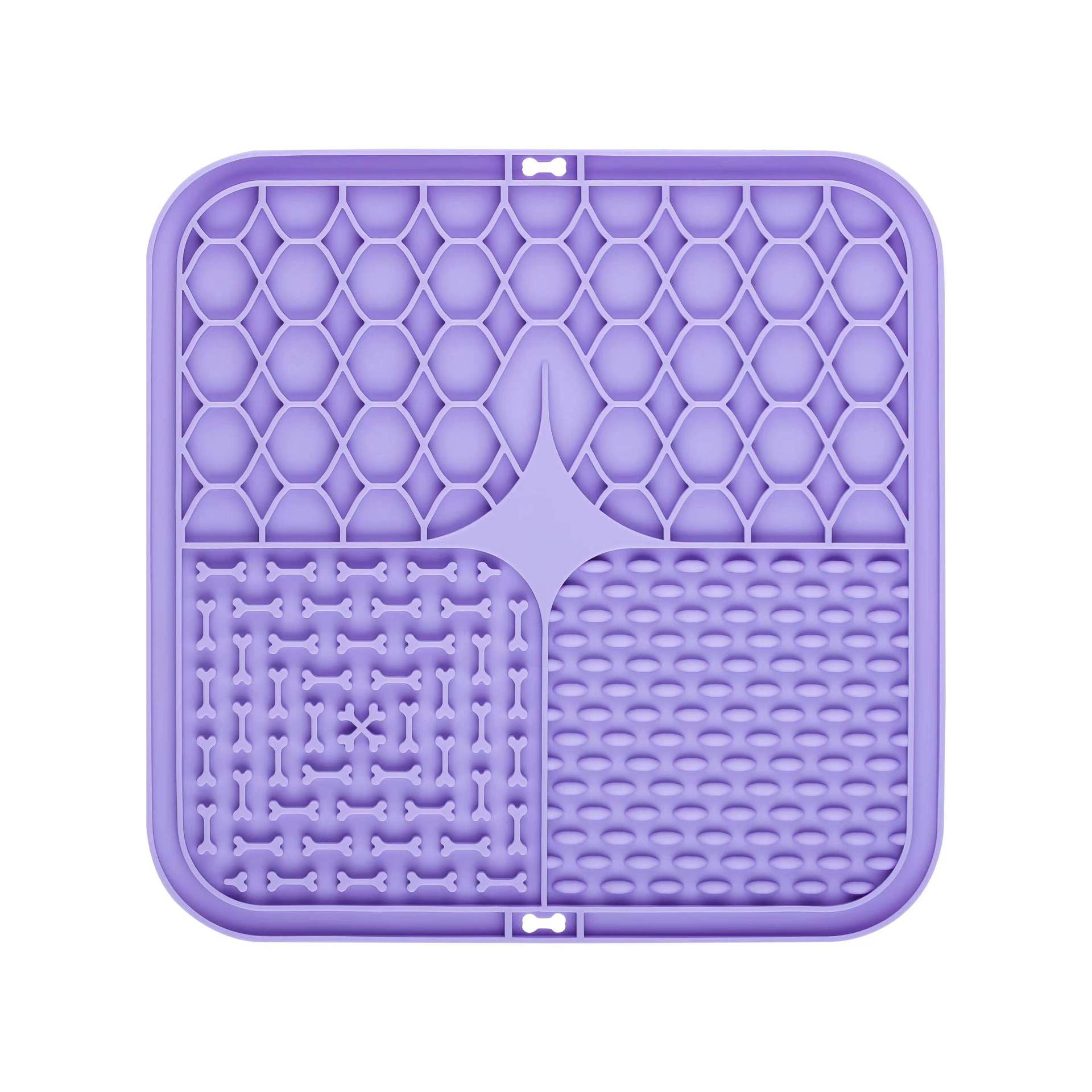 2PCS Purple 20 x 20 cm Silicone Pet Lick Mat | Multi-Zone Slow Feeder Pad with Suction Cups | Anxiety Relief Dog & Cat Bowl - Image 1