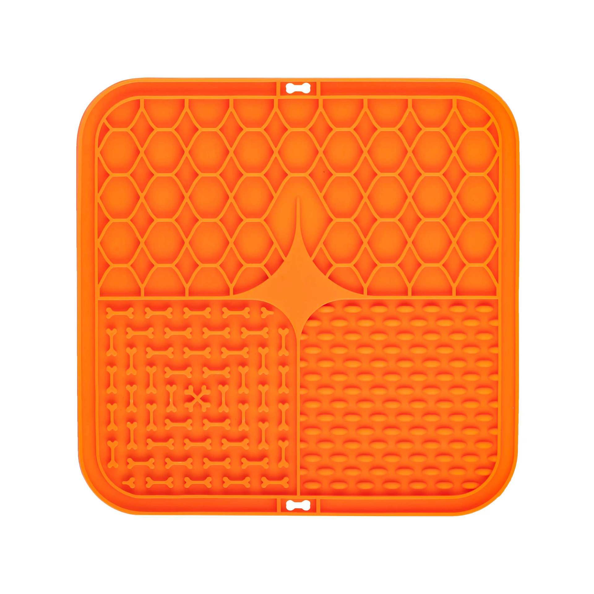 2PCS Orange 20 x 20 cm Silicone Pet Lick Mat | Multi-Zone Slow Feeder Pad with Suction Cups | Anxiety Relief Dog & Cat Bowl - Image 1