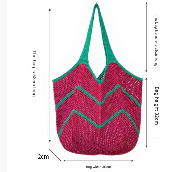 Coffee Bohemian Chic Knit Tote Bag | Large Capacity Chevron Weave Shoulder Bag | Fashionable Casual Mesh Carryall - Image 2