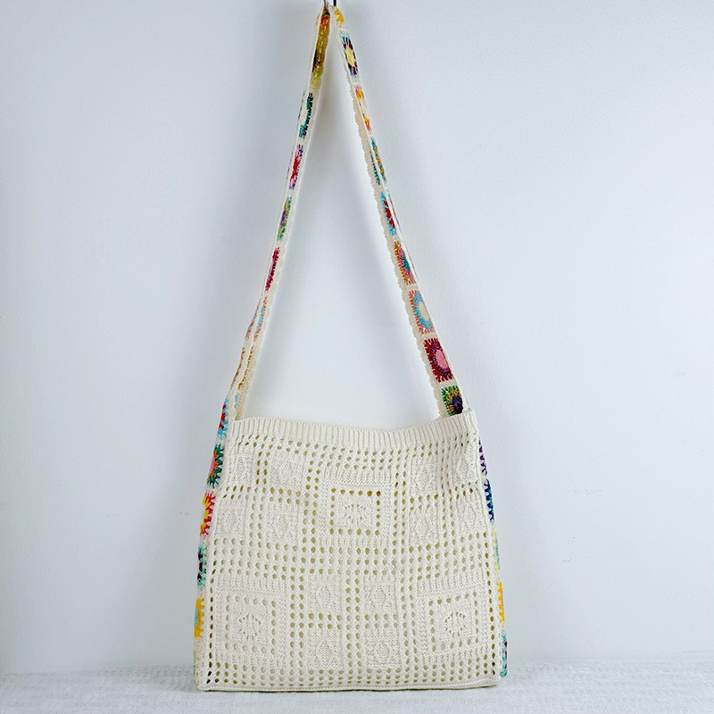 Beige Chic Bohemian Hollow Knit Tote Bag | Large Capacity Crossbody Shoulder Bag | Versatile Casual Holiday Style - Image 1