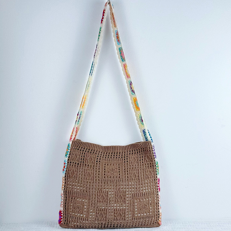 Coffee Chic Bohemian Hollow Knit Tote Bag | Large Capacity Crossbody Shoulder Bag | Versatile Casual Holiday Style - Image 1