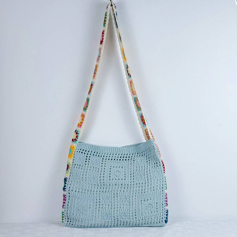 Blue Chic Bohemian Hollow Knit Tote Bag | Large Capacity Crossbody Shoulder Bag | Versatile Casual Holiday Style - Image 1