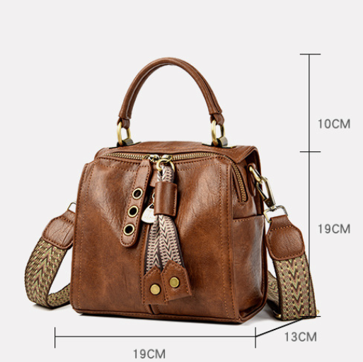 Khaki Vintage Look PU Leather Box Bag | Stylish Top Handle Crossbody Tote | Multi-Carry Bucket Bag with Wide Strap - Image 2