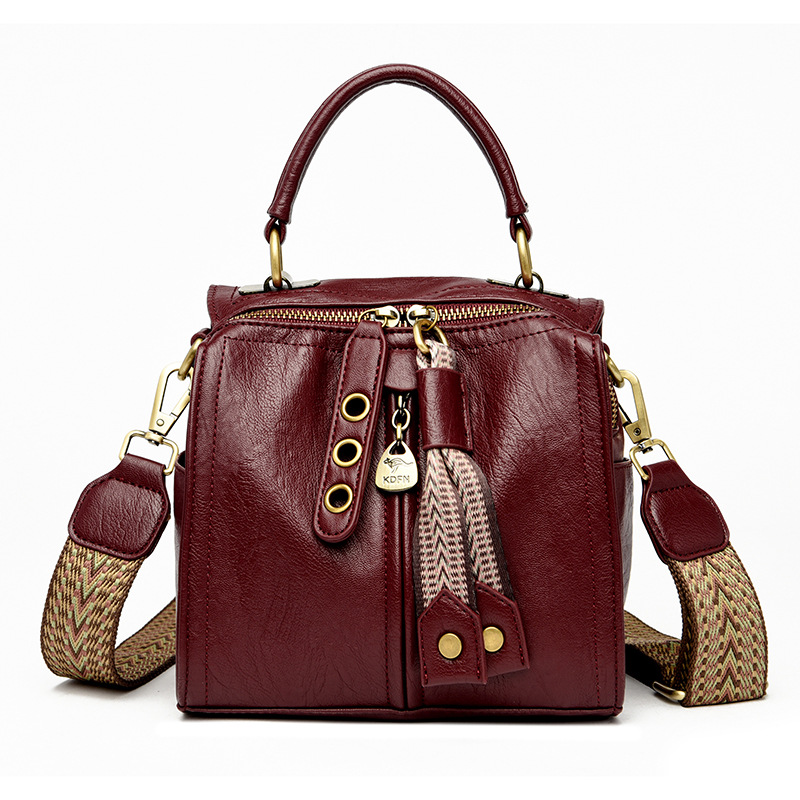 Red Vintage Look PU Leather Box Bag | Stylish Top Handle Crossbody Tote | Multi-Carry Bucket Bag with Wide Strap - Image 1