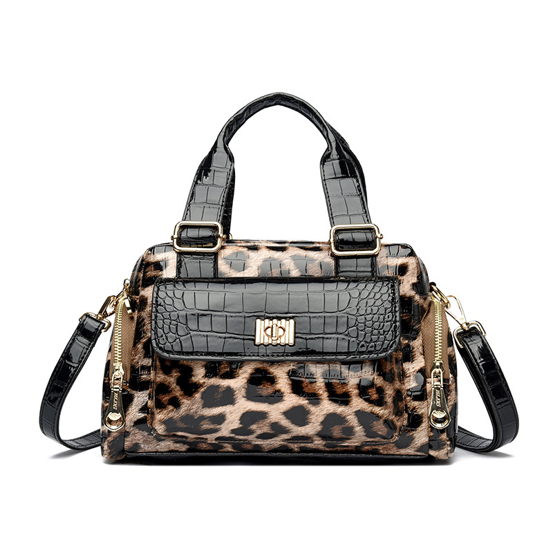 Brown Luxurious Patterned Handbag | Structured Top Handle Shoulder Bag | Fashion Trend High-Gloss Tote - Image 1