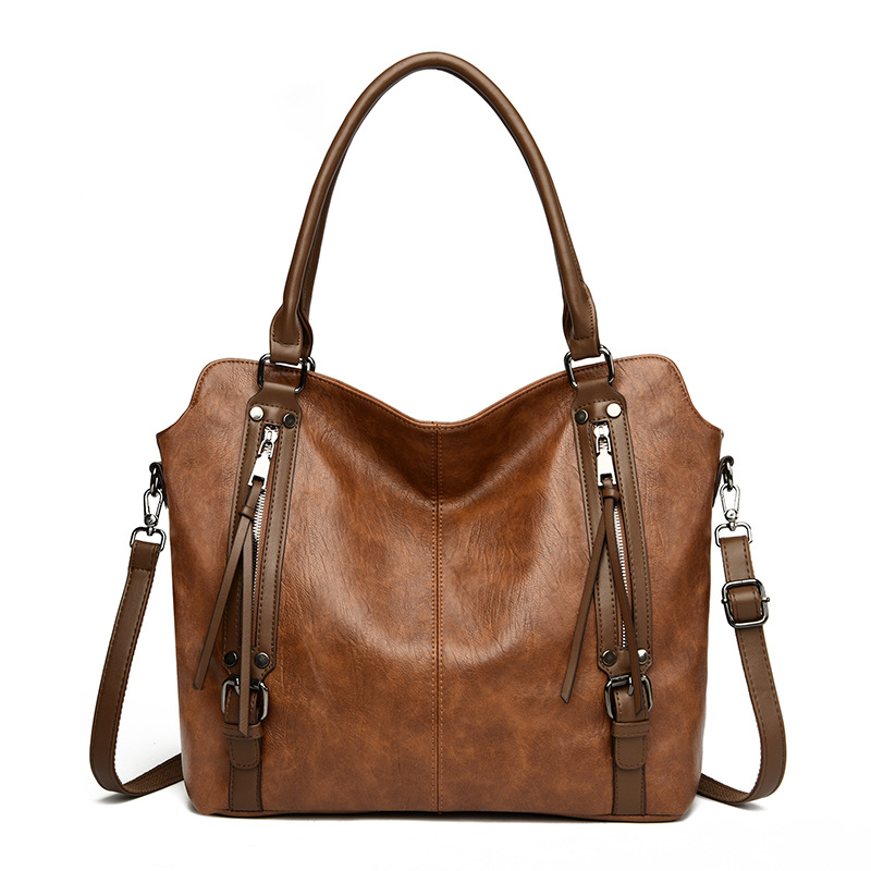 Brown Vintage Soft PU Leather Tote Bag | Large Capacity Multi-Pocket Handbag | Convertible Shoulder & Crossbody Bag - Image 1