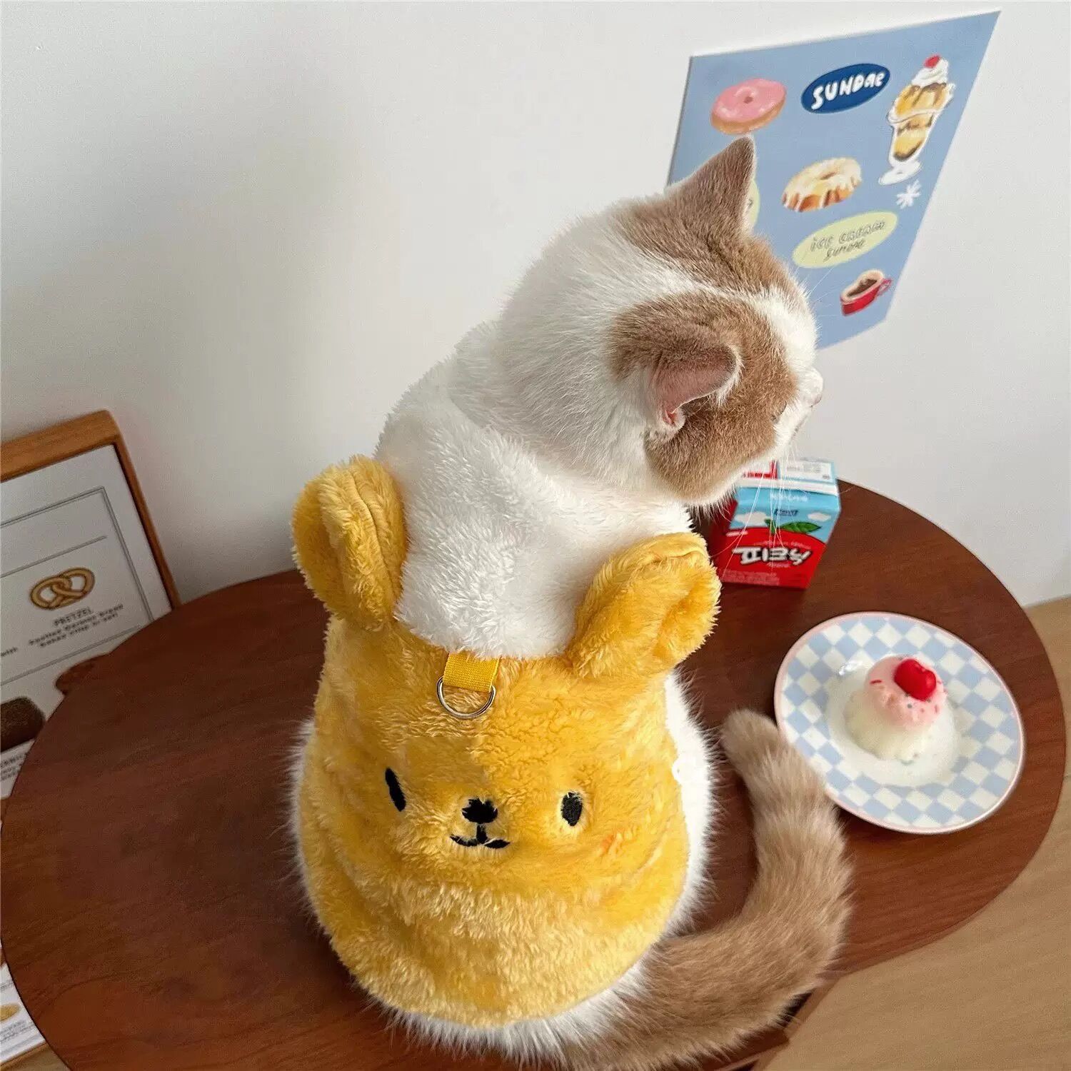 XL Cozy Fleece Cat Vest and Hoodie | Warm Winter Pet Costume | Adorable Plush Teddy Design for Small to Medium Cats - Image 1