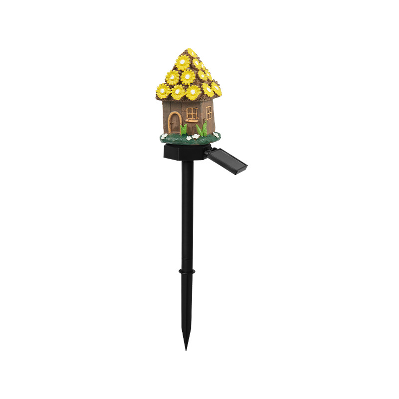 Yellow House Solar Powered Mushroom House Garden Stake Lights - Outdoor Waterproof Resin Landscape Decorative Lamps with Warm LED Glow for Patio, Lawn, and Yard - Image 1