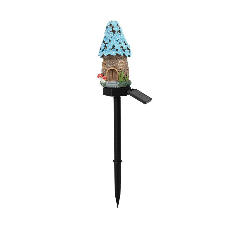 Blue House Solar Powered Mushroom House Garden Stake Lights - Outdoor Waterproof Resin Landscape Decorative Lamps with Warm LED Glow for Patio, Lawn, and Yard - Image 1