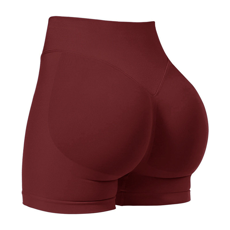 M Wine Red High-Elastic Hip Yoga Shorts - Seamless Mid-Intensity Pilates Workout Shorts - Image 1