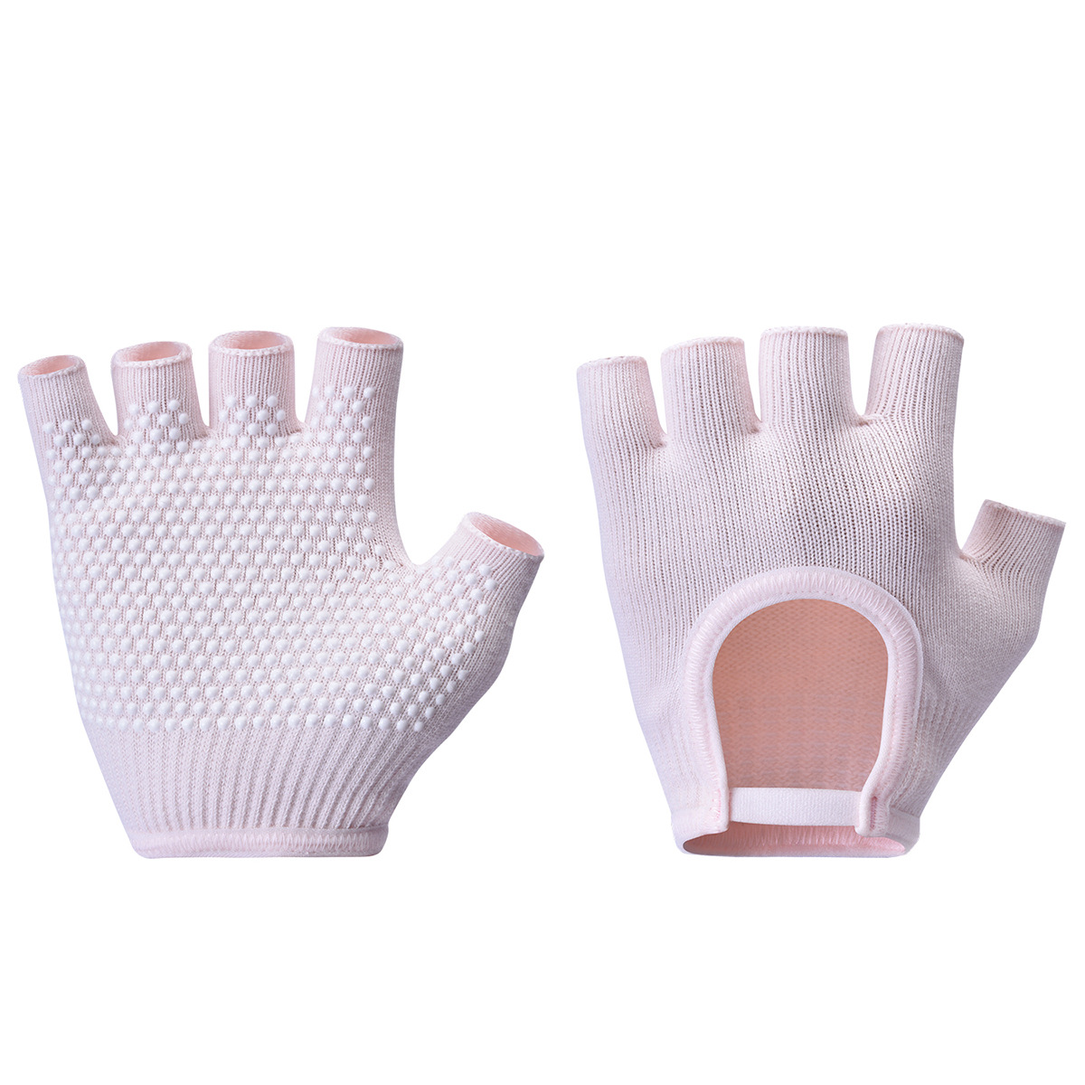 Pink 2-Pack Women's Non-Slip Yoga Gloves - Open Back Half Finger Cotton Stretchy Grip Gloves for Aerial Yoga, Pilates, and Fitness - Image 1